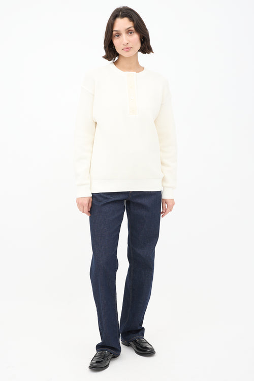 The Row Cream Cotton Grelda Waffle Knit Sweater