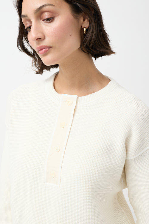 The Row Cream Cotton Grelda Waffle Knit Sweater