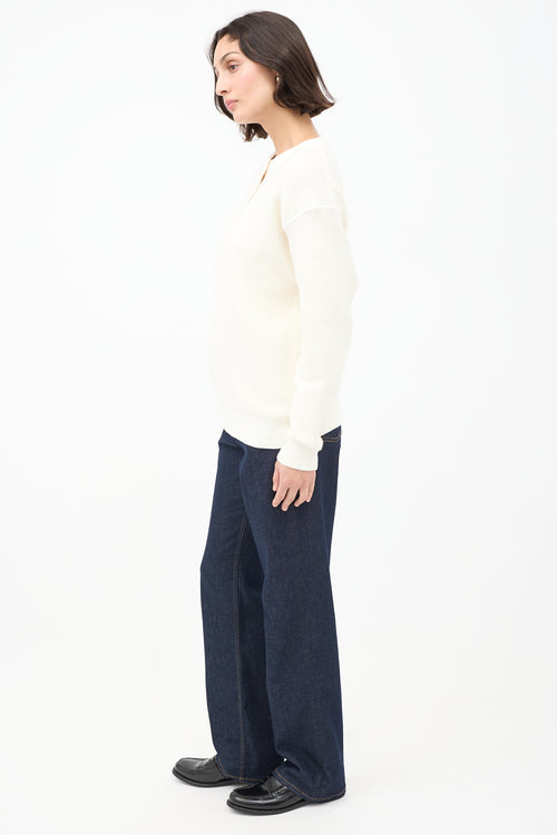 The Row Cream Cotton Grelda Waffle Knit Sweater