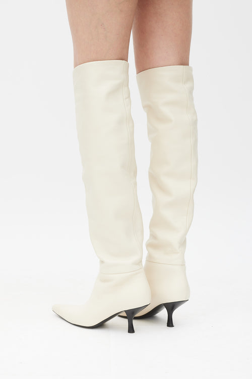 The Row White Leather Bourgeoise Boot