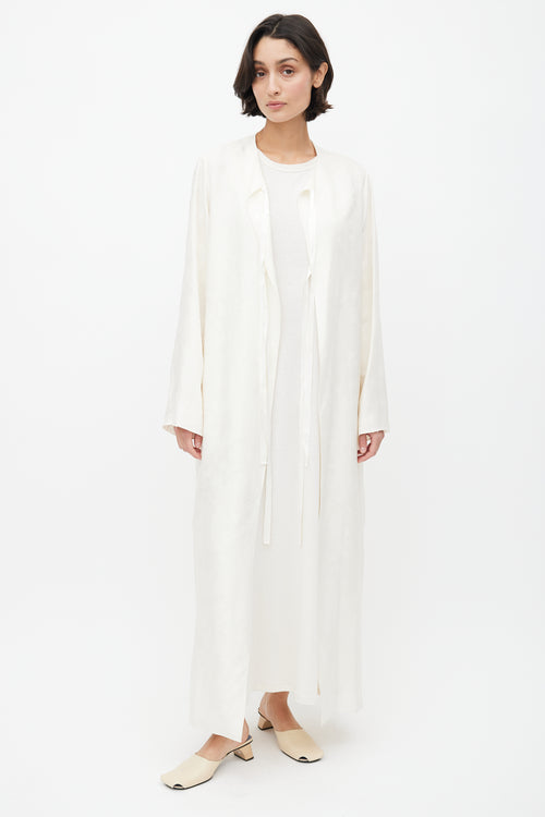 The Row Cream Silk Jacquard Knit Robe