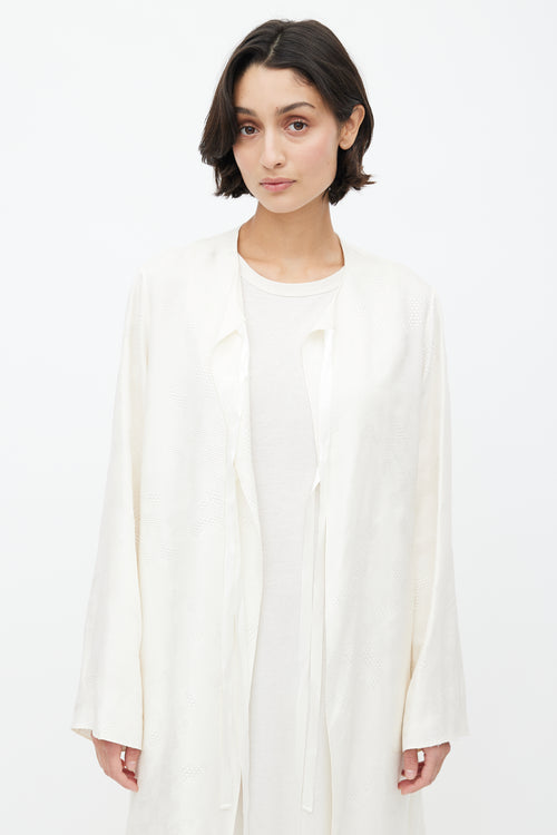 The Row Cream Silk Jacquard Knit Robe