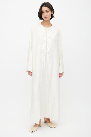 The Row Cream Silk Jacquard Knit Robe