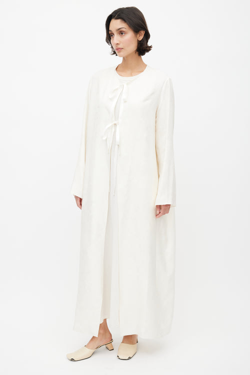 The Row Cream Silk Jacquard Knit Robe