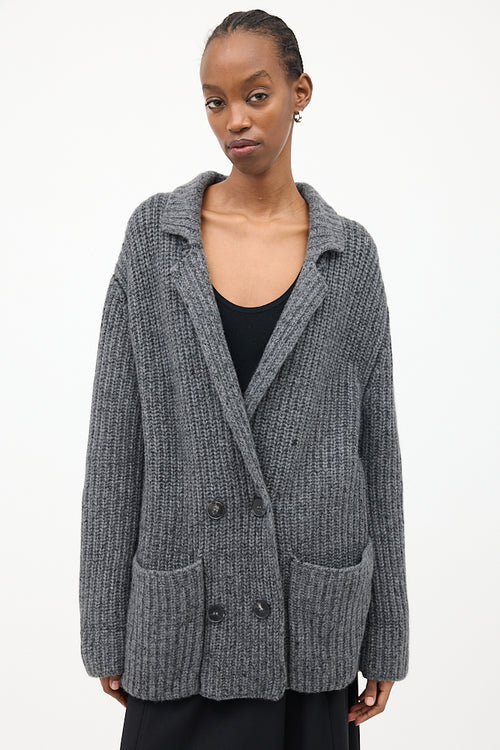 The Row Dark Grey Cashmere 
Silk Data Cardigan