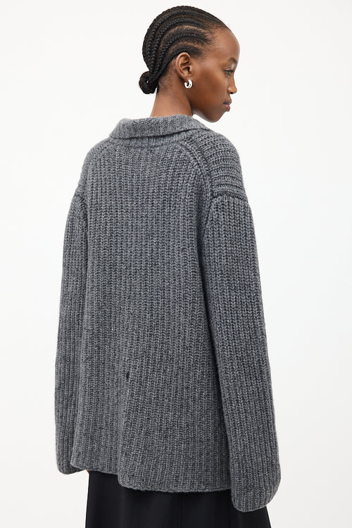 The Row Dark Grey Cashmere 
Silk Data Cardigan