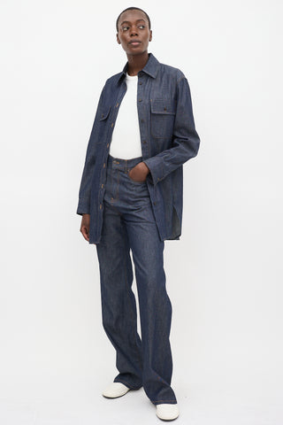 The Row Dark Wash Denim Vivienne Shirt 
Pant Set