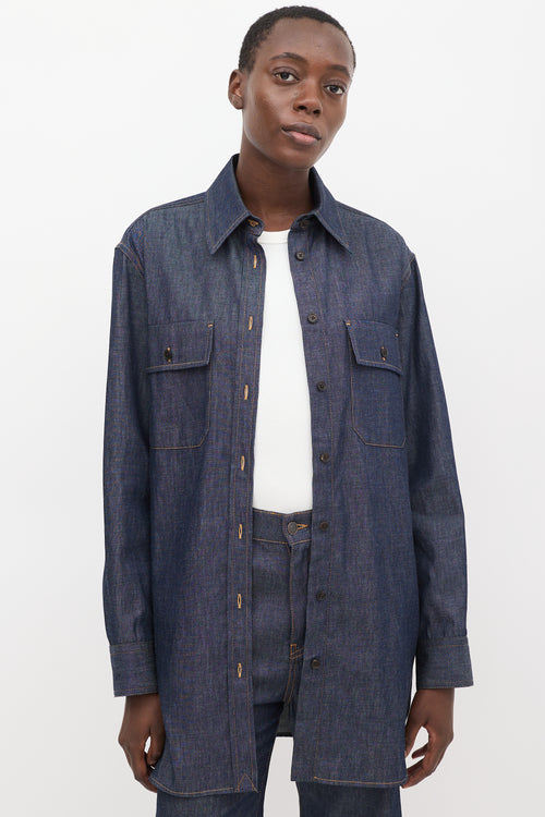 The Row Dark Wash Denim Vivienne Shirt 
Pant Set