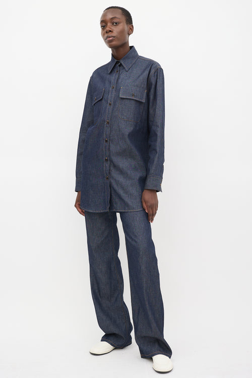 The Row Dark Wash Denim Vivienne Shirt 
Pant Set