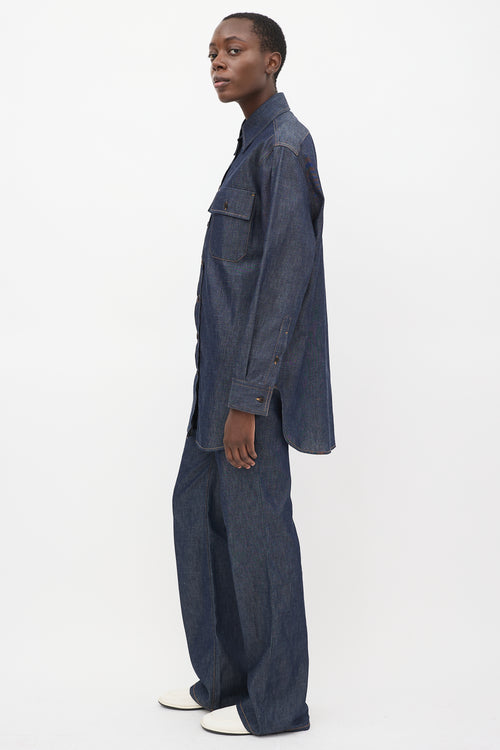 The Row Dark Wash Denim Vivienne Shirt 
Pant Set