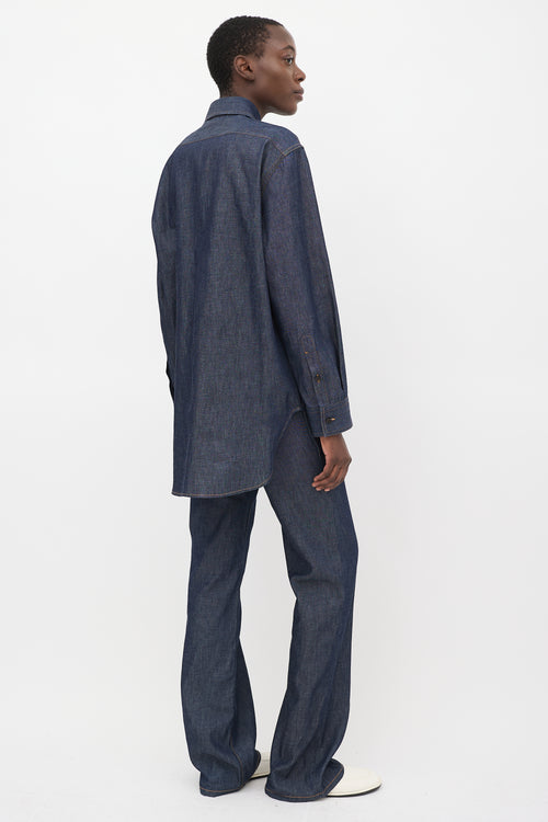 The Row Dark Wash Denim Vivienne Shirt 
Pant Set