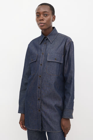 The Row Dark Wash Denim Vivienne Shirt 
Pant Set