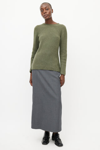 The Row Green Cashmere Ribbed Knit Sweater