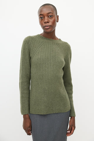 The Row Green Cashmere Ribbed Knit Sweater