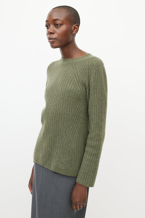 The Row Green Cashmere Ribbed Knit Sweater