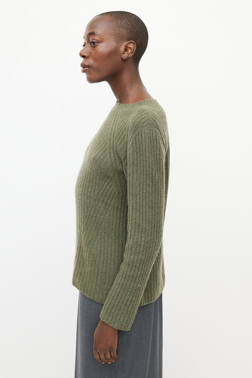 The Row Green Cashmere Ribbed Knit Sweater