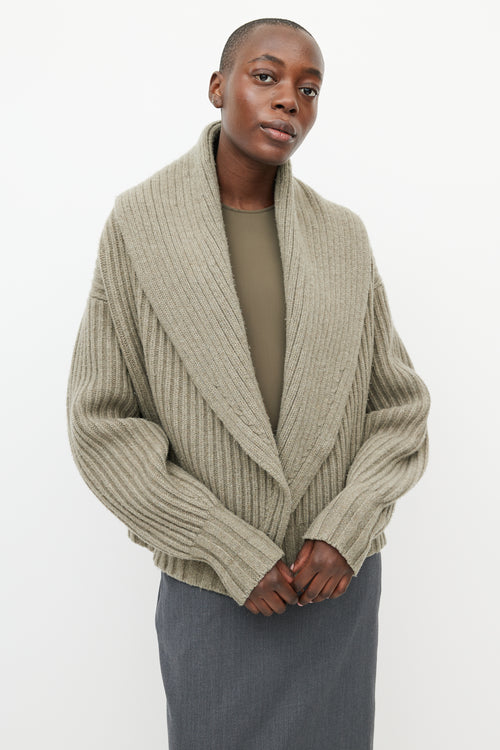 The Row Green Ribbed Knit Wrap Cardigan