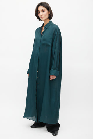 The Row Green Silk Maxi Shirt Dress