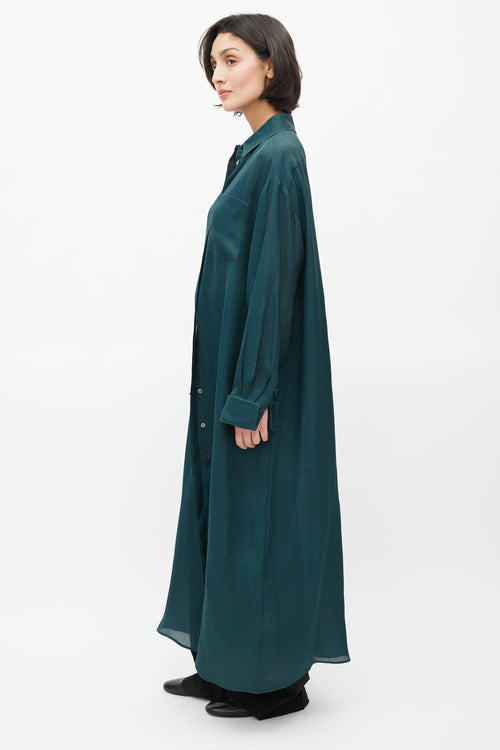 The Row Green Silk Maxi Shirt Dress