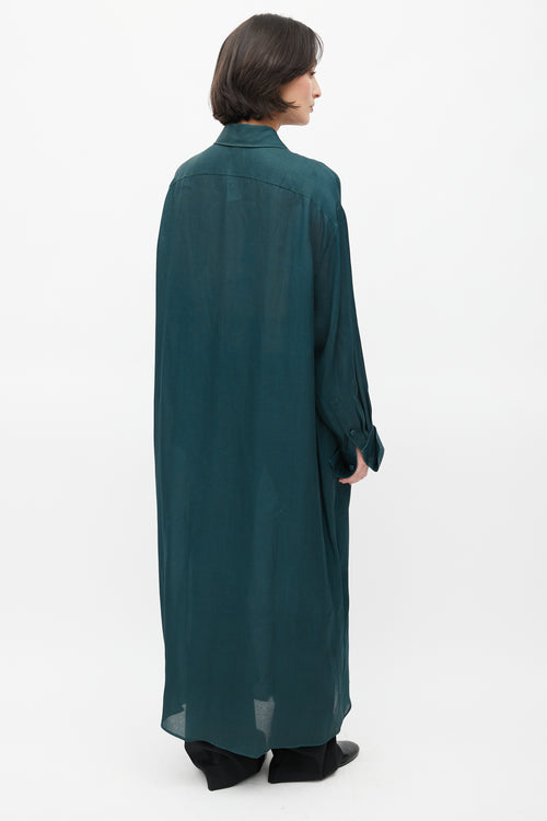 The Row Green Silk Maxi Shirt Dress