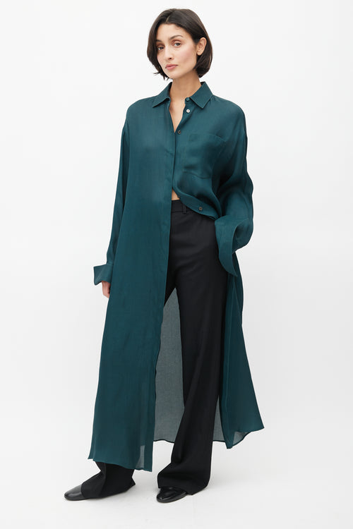 The Row Green Silk Maxi Shirt Dress