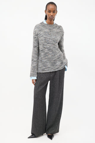 The Row Grey 
Multi Speckled Wool Mock Neck Sweater