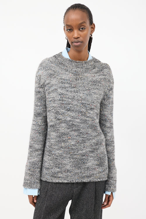 The Row Grey 
Multi Speckled Wool Mock Neck Sweater