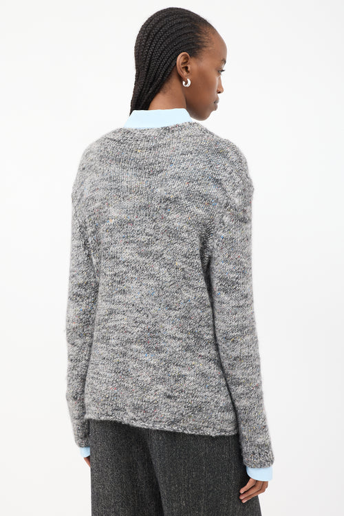 The Row Grey 
Multi Speckled Wool Mock Neck Sweater