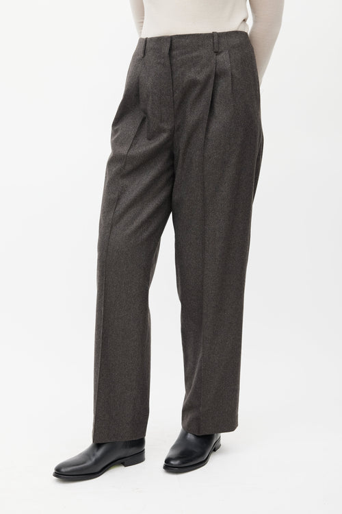 The Row Grey Pleated Wide Leg Wool Trouser