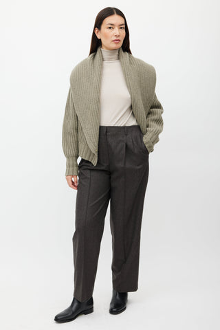 The Row Grey Pleated Wide Leg Wool Trouser