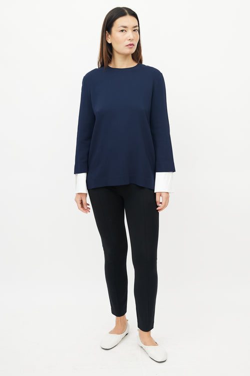 The Row Navy Cuff Sleeve Top