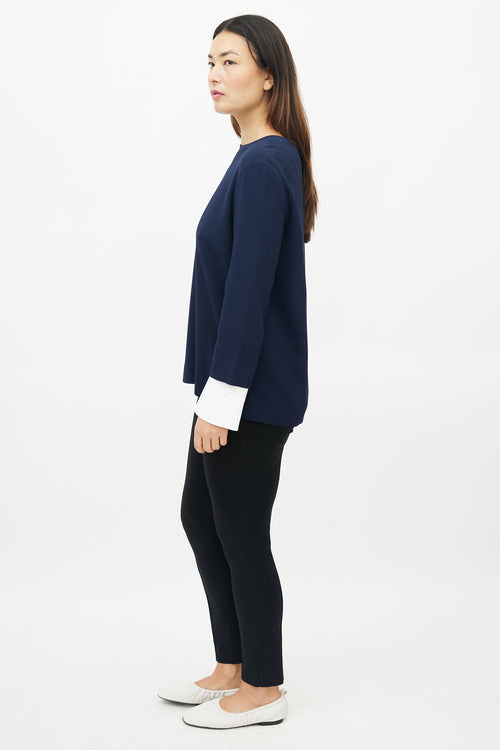 The Row Navy Cuff Sleeve Top