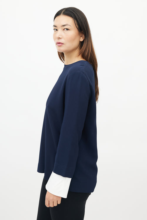 The Row Navy Cuff Sleeve Top