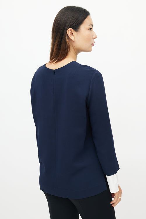 The Row Navy Cuff Sleeve Top