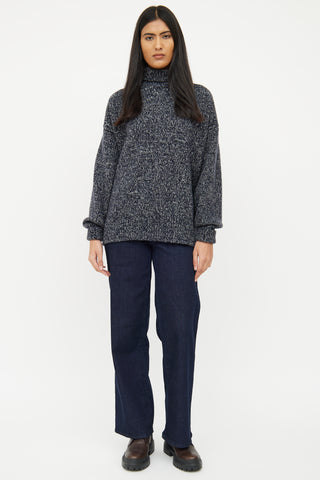 The Row Navy 
Grey Cashmere Knit Sweater