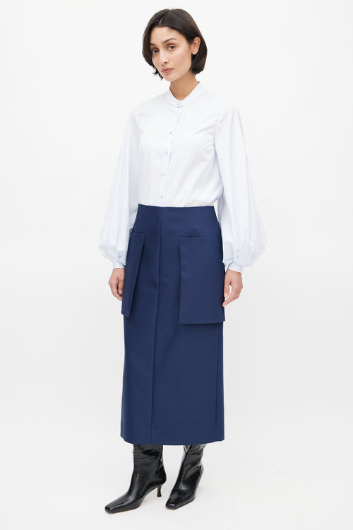 The Row Navy Jenna Wool Skirt