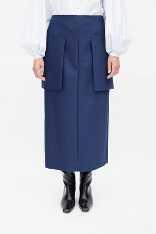 The Row Navy Jenna Wool Skirt