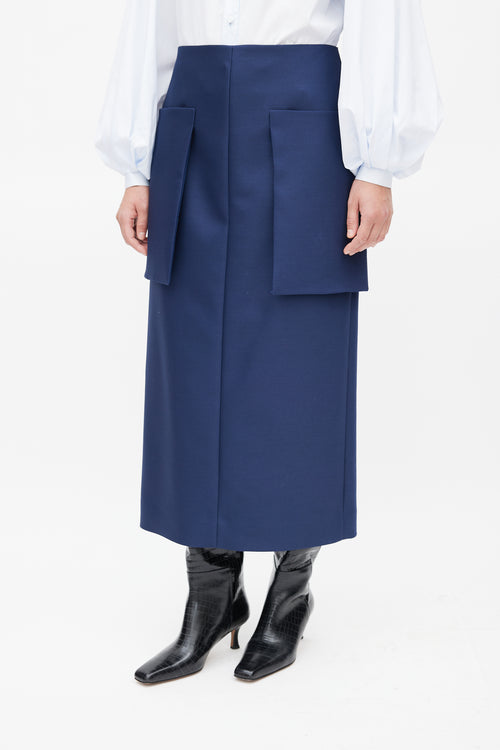 The Row Navy Jenna Wool Skirt