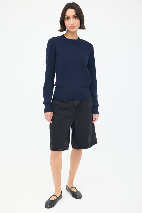 The Row Navy Wool Crewneck Sweater