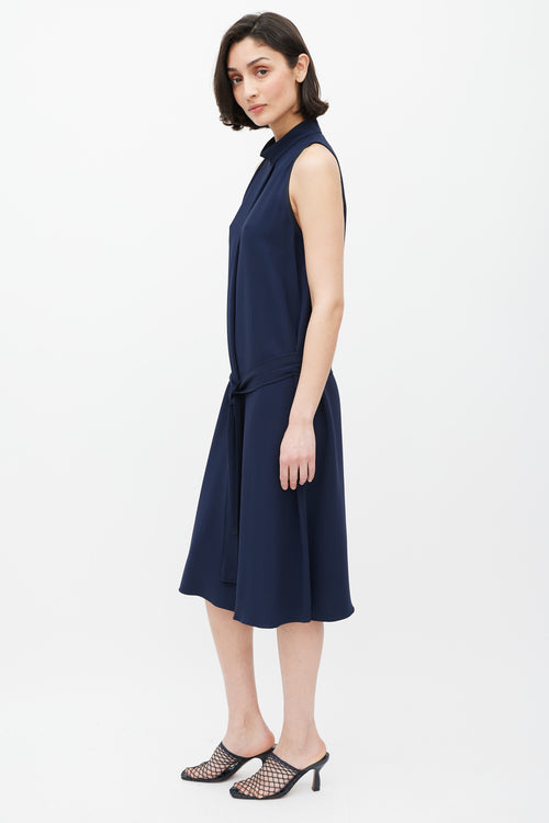 The Row Navy Mock Neck Belted Dress