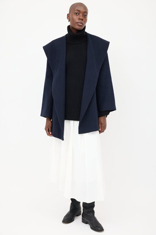 The Row Navy Rayna Hooded 
Belted Coat