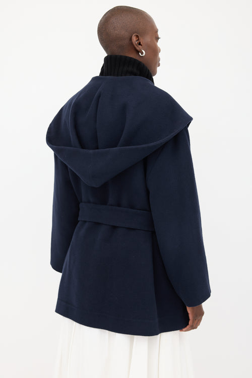 The Row Navy Rayna Hooded 
Belted Coat