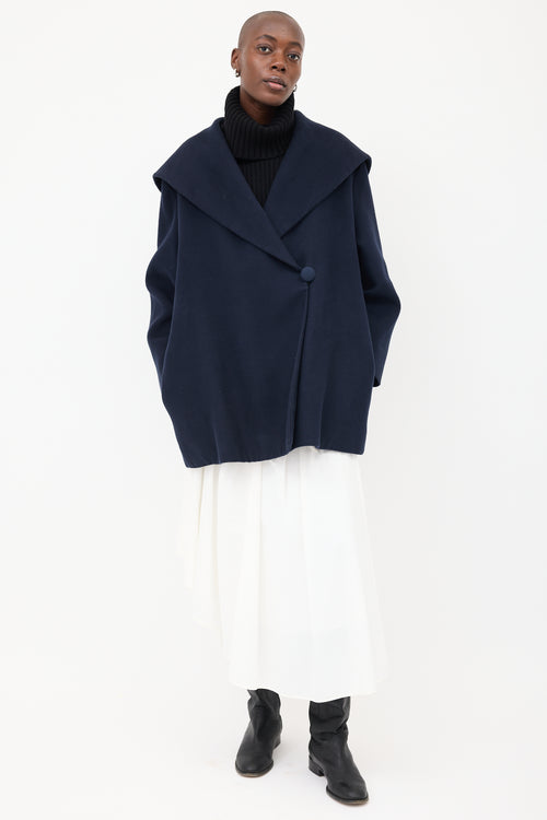 The Row Navy Rayna Hooded 
Belted Coat