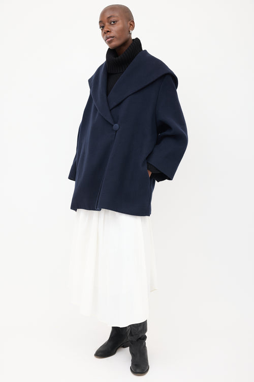 The Row Navy Rayna Hooded 
Belted Coat