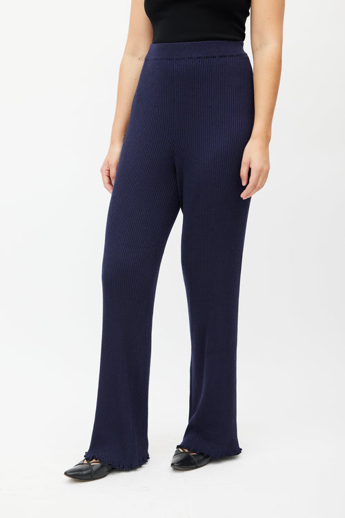 The Row Navy Silk Ribbed Trouser