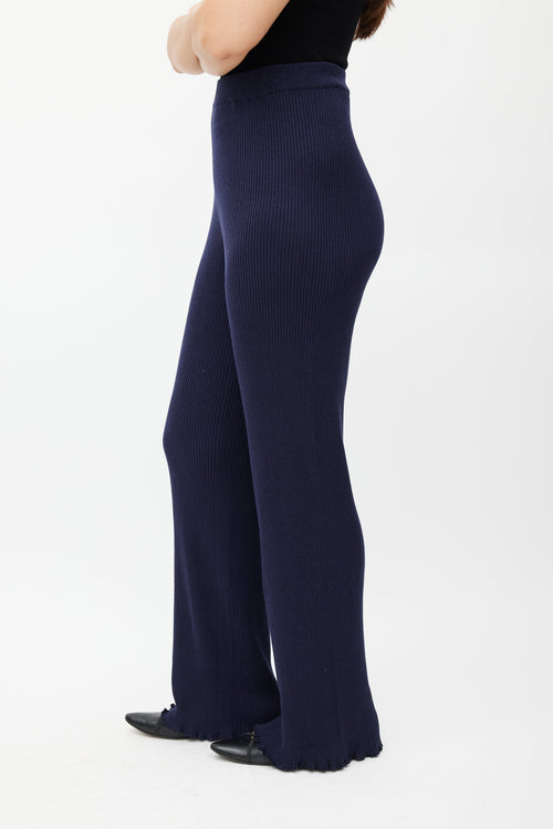 The Row Navy Silk Ribbed Trouser