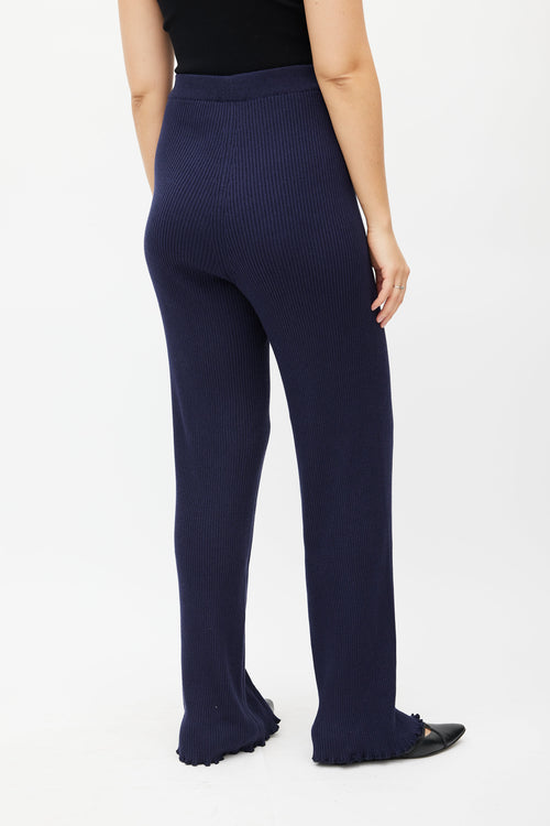 The Row Navy Silk Ribbed Trouser