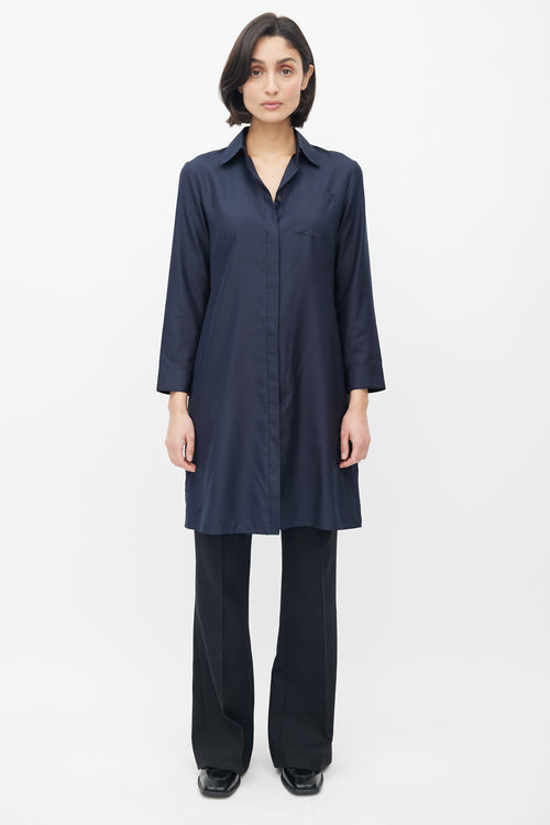 The Row Navy Silk Shirt Dress