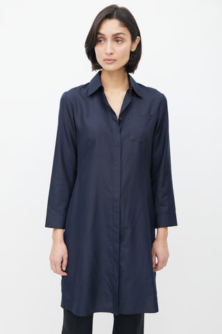 The Row Navy Silk Shirt Dress