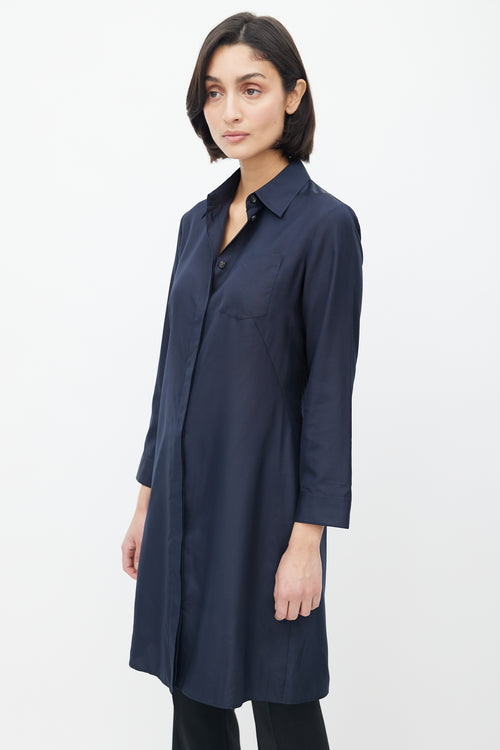 The Row Navy Silk Shirt Dress